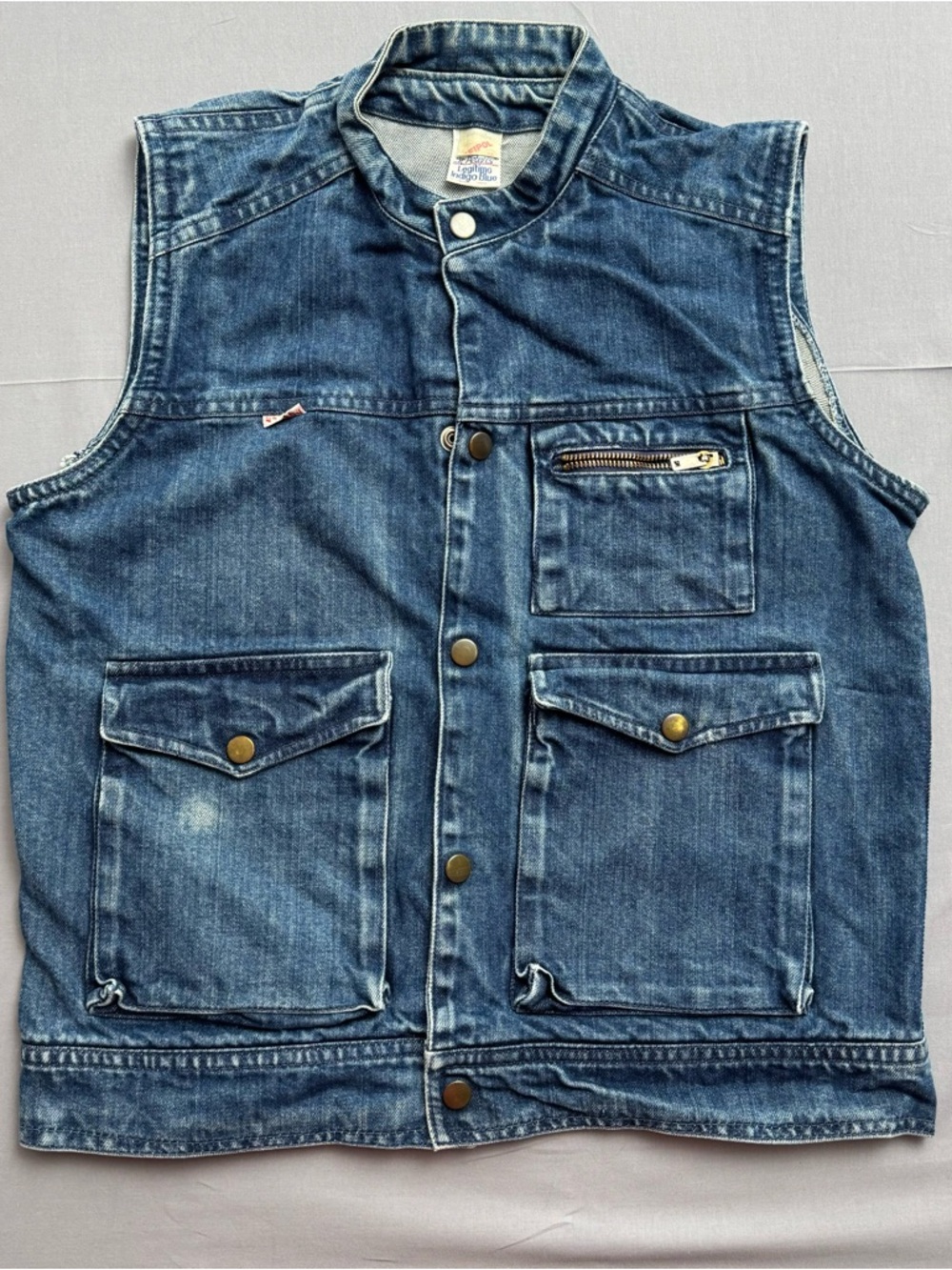 Vintage Efipol Indigo Blue Denim Men Vintage Vest‎ Button Front Multiple Pockets